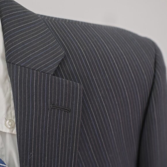 Calvin Klein Wool Gray Striped 2 Piece Suit 40L Flat Front 34 / 34 Mid Rise 2 Bu - Picture 6 of 15